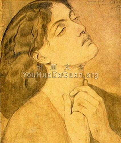 Study of Guinevere for,Sir Lancelot in the Queen's Chamber - 但丁·加百利·罗塞蒂